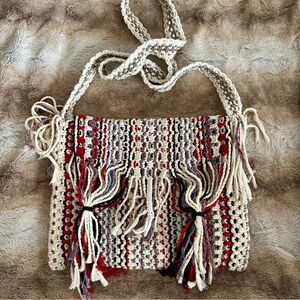 Handcrafted Multicolor Boho Fringe Crochet Crossbody Bag